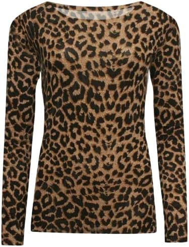 Pretty Attitude Women's Long Sleeve Stretchy T-Shirt Round Neck Printed Casual Ladies Top (8-22) (Numeric_12, Numeric_14, Regular, Regular, Brown Leopard)