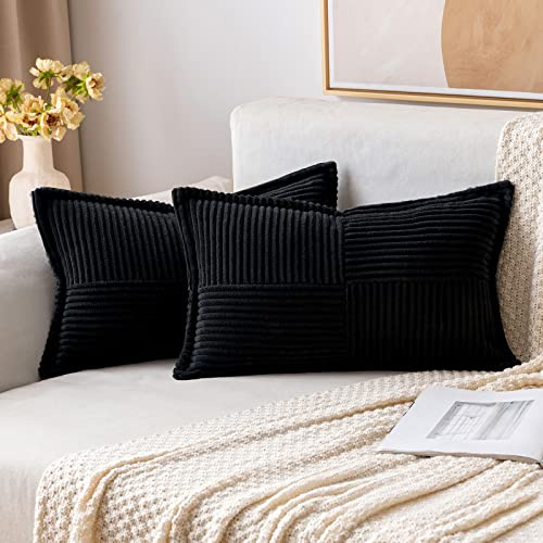 MIULEE 2er Set Kordsamt Kissenbezüge Samtkissen Weich Dekokissen Dekorativ Kissenbezug Modern Kissenhülle Sofakissen Zierkissen Couchkissen für Wohnzimmer Schlafzimmer Schwarz 40x60 cm