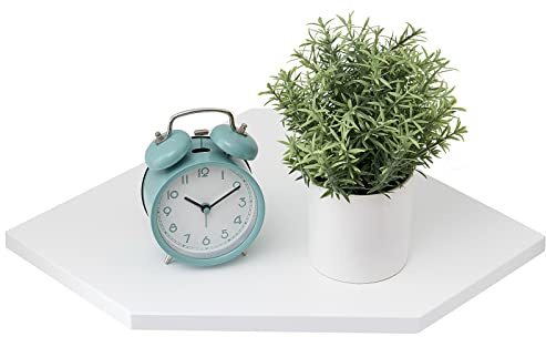 Gieanoo White Corner Shelf Wall Mount, Natural Oak Wood Floating Corner Wall Shelf Round End Shelving Solution Floating Speaker Small Corner Plant Stand for Bedroom,Kitchen, Living Room