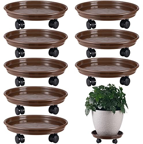 8 Packs 12 Inches Plant Caddy with PU Wheels Large Rolling Plant Stands Plastic Plant Roller Base Pot Movers Planter Saucer on Wheels Indoor Outdoor Wheeled Plant Dolly Planter Tray Coaster