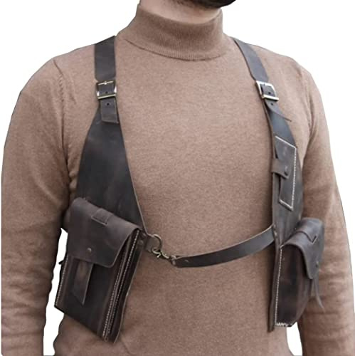 Mittelalter Schultergurt- und Unterarmtasche PU Leder Vintage Doppel Schulter Holster Tasche Verstellbar Anti-Diebstahl Brieftasche