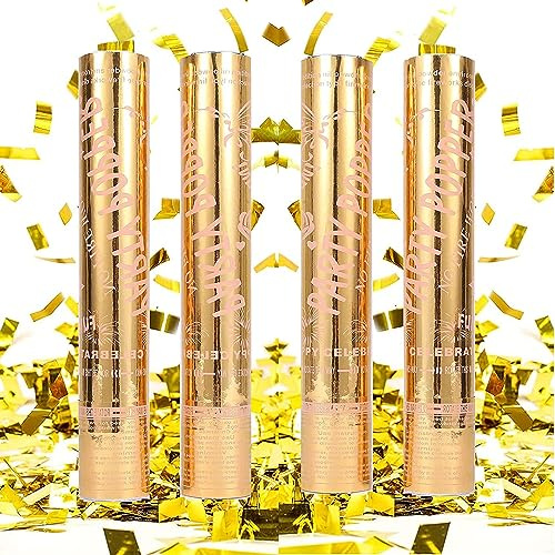 4 Stück goldene Konfetti-Kanonen-Papier-Poppers für Partys, Feiern, Antrag, Hochzeit, Geburtstag, Abschlussfeier, Jahrestag, Babyparty, Weihnachtsfeier
