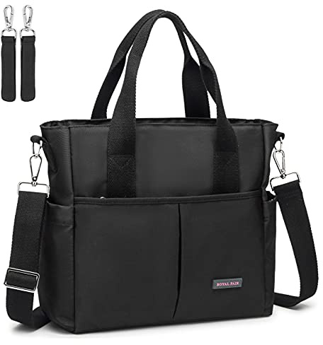 ROYALFAIR Baby Wickeltasche Klein für Unterwegs Reise Wickeltasche Bote Messenger mit Isoliertasche und Befestigungshaken (42 x 33 x 18 CM, Schwarz)