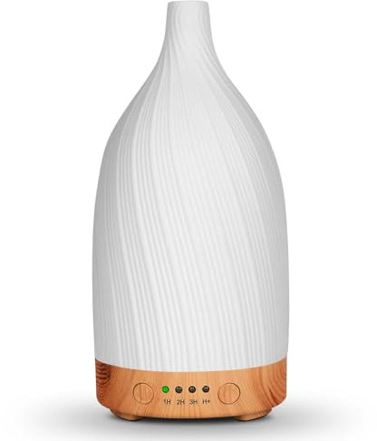 Diffusore di Oli Essenziali, 100ml Diffusore di Aromi in Ceramica con 4 Funzione Timer Spegnimento Automatico 7 Luci Colorate Diffusore per Oli Essenziali Senza BPA per camera da letto, ufficio, spa