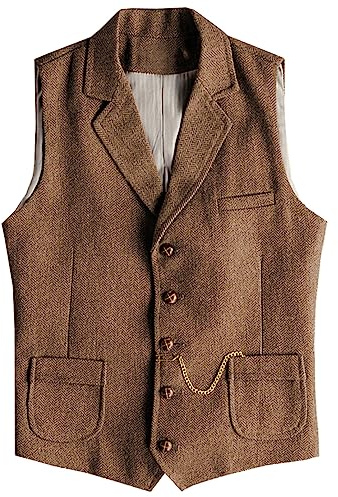 Tuikayoo Herren Western Herringbone Tweed Anzug Weste Wolle Slim Fit WesteWolle