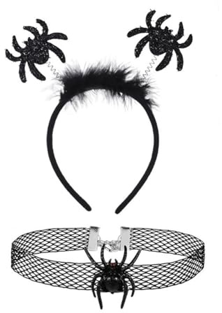 Wedity Halloween Spinnennetz Stirnband Halskette Set Vampir Fledermaus Haarbänder Geist Festival Party Haar Hoop Haarzubehör für Frauen Mädchen (Schwarz C)