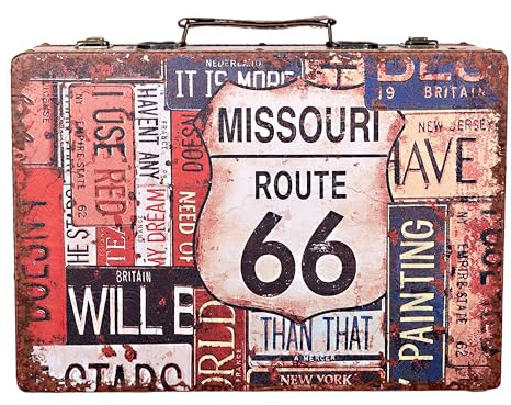Birendy Truhe Kiste Reise, Auto Koffer, Kofferset, Mit Kunstleder Schatzkiste Piratenkiste, Holzbox (1711-Route66-XL-36cm)