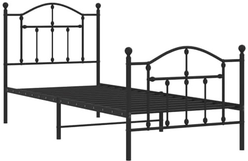vidaXL Bettgestell mit Kopf- und Fußteil Metall Schwarz 90x200 cm