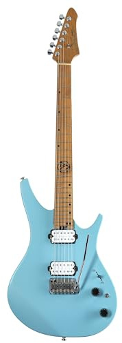 J & D DX-100 E-Gitarre, Powder Blue, Ergonomischer Erle-Korpus, Roasted Maple Hals, 24 Bünde, JD Custom Humbucker, 2-Punkt Tremolo, Satin-Finish