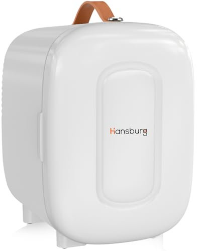 Hansburg Mini Fridge for Bedroom Skincare Cooler & Warmer Portable Small Refrigerator 4 Liter/6 can with 12v AC/DC/USB Option for Food, Drinks, Makeup, Dorm, Office and Car