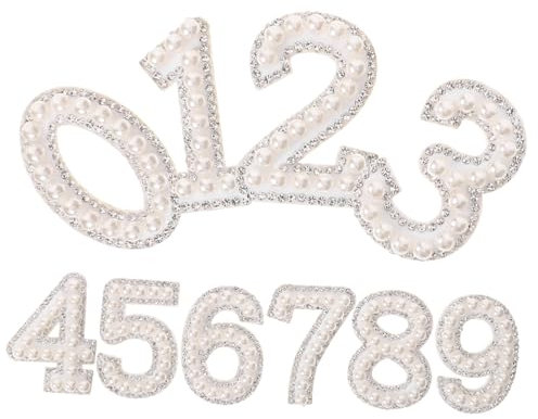 Operitacx 1 Satz Strass Zum Aufbügeln Chenille Bestickte Aufnäher Anzahl Strass-patches Nummernaufnäher Aus Strass Taschenaufnäher Glitzernummernaufkleber Kleidung Heißes Bild Perle Weiß