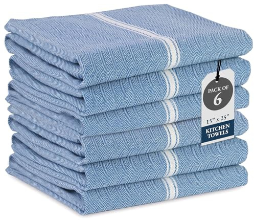 LANE LINEN Kitchen Towels Set - 100% Pure Cotton Dish Towels for Kitchen, Super Absorbent Kitchen Hand Towel, Tea Towels, Soft & Durable Dish Cloths, Pack of 6 – 14”x25”, Indigo