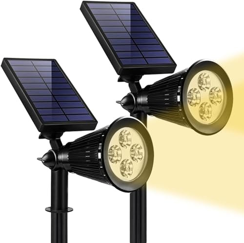 SOLARBABY Solarstrahler für Außen Garten,2-in-1 Solarlampen für Außen Garten 3000K Warmweiß LED Solar Strahler Außen, Wasserdicht Solar Gartenleuchten für Außen Solarleuchten für Weg Garage 2 Stück