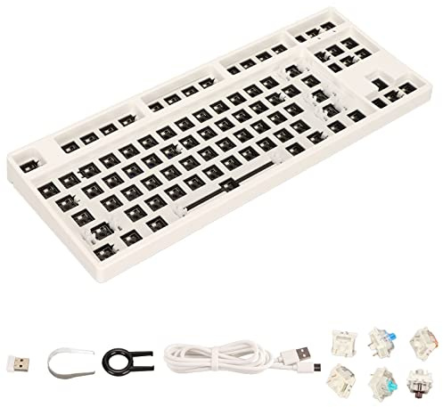 Yunseity Tastiera Meccanica Modulare, Batteria da 3000 MAh Layout all'80% Ampiamente Compatibile Tastiera Meccanica a 87 Tasti Kit Fai da Te per PC (WHITE)