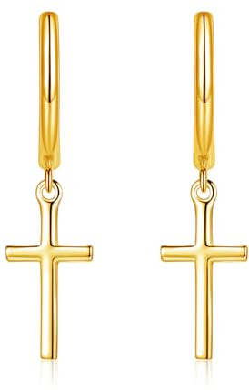 Zolkamery Creolen Ohrringe Silber Hängend für Damen, 925 Sterling Silber Creolen Ohrhänger mit Zirkonia, Hypoallergen Hängeohrringe mit Stern Kreuz Perlen Anhänger, Kreolen Ohrringe mit Geschenkbox