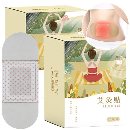 Large Moxibustion Patches Wormwood Moxa Heat Patches 23cm Length Natural Herbs Self-Heating Smokeless Wormwood Sticker Paste for Neck, Shoulder, Back, Waist, Hand, Feet Joint (20 Packs) 艾灸贴 艾草贴 暖宫贴