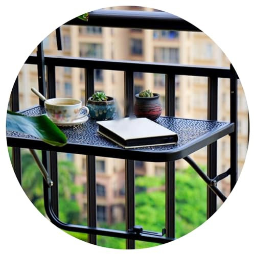 Hängetisch für Balkongeländer, klappbarer hängender Balkon-Stehtisch für Geländer, Pflanzenmöbel für den Außenbereich, 60 x 40 cm, höhenverstellbar und platzsparend (schwarz)