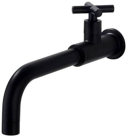 SXWYLZ Badarmatur Waschbecken Waschbeckenamaturen Lang Mop Pool Wasserhahn Kaltwasserhahn Wand Messing Wandmontierter 360° Drehhaken Schwenkhahn für Wandarmatur,Schwarz