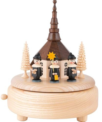 Erzgebirge Palast Gunter Schalling Spieldose Seiffener Kirche mit Kurrende Natur - 13 cm