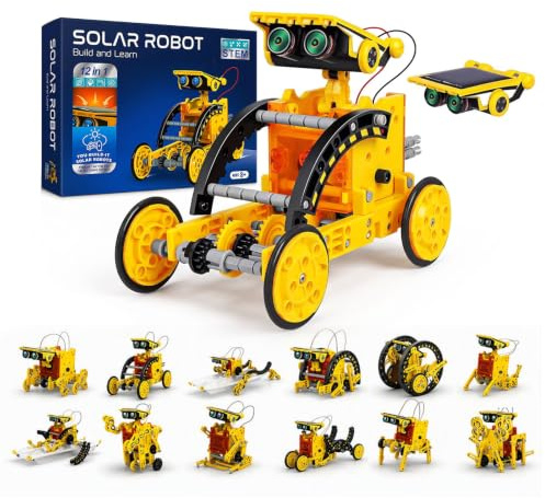 Solar Roboter Spielzeug ab 8 Jahre,12-in-1 Solar Robot Kit,Spielzeug 8+ Jahre Jungen solar Roboter,für Jungen Mädchen ab 8 9 10+ Jahren，Weihnachten Geburtstag Ostern Geschenke(Gelb)