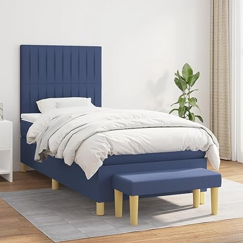 LAPOOH Boxspringbett mit Matratze Blau 90x200 cm Stoff, Bett, Bed Frame, Familienbett, Bettrahmen, Bett Gestell, Bett Rahmengestell, Schlafzimmer Bett - 3137291