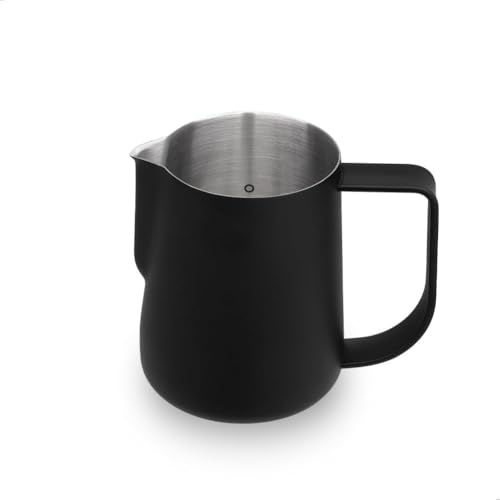 watchget Jarra de espuma de leche de acero inoxidable de 250 ml, jarra de vapor para café expreso, leche, capuchino, latte art, barista, jarra de vapor para espumar leche, color negro