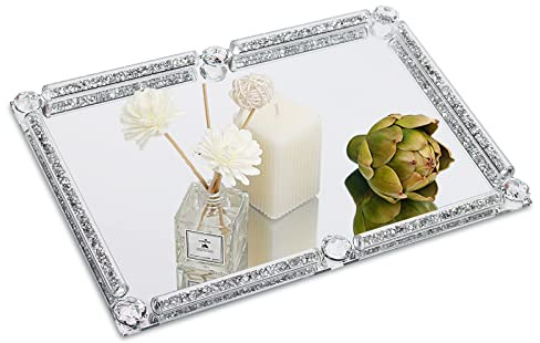 Goldmeet Spiegeltablett, Deko Tablett Silber Quadratisches, Badezimmer Tablett, Schmucktabletts, Schlüsselablage, Schmucktablett, Cosmetic Organizer, Badezimmer Deko, Kerzentablett, Vintage Spiegel
