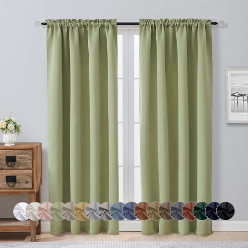 Aiyufeng Sage Green Blackout Curtains for Bedroom 72 Inch Length 2 Panels Set, Privacy Thermal Insulated Rod Pocket Door Window Curtains for Patio French Door Front Door, W40 x L72 Inch, Sage