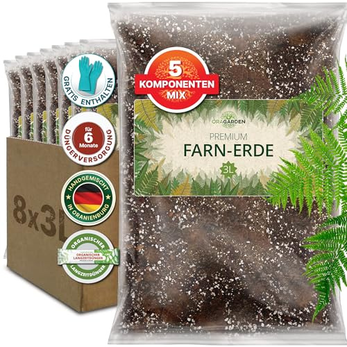 ORAGARDEN Farn Erde für Zimmerpflanzen und Garten - 24L Farn Substrat für Pflanzen, Palmen, Blumen - 5 Komponenten Blumenerde