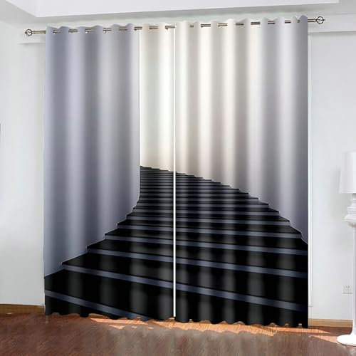Beydodo Blickdichte Vorhänge Gardinen mit Ösen, Verdunklungsvorhänge 2er Set 132x229CM 3D Treppen im Raum Gardinen Wohnzimmer Kinderzimmer Schlafzimmer
