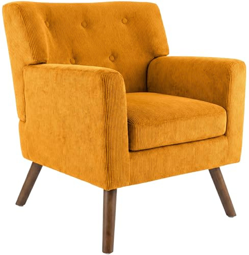 CLP Poltrona imbottita Kioni in velluto a coste, con braccioli, poltrona a orecchioni fino a 150 kg, relax e TV per soggiorno, Colore:arancione