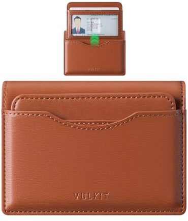 VULKIT Small Wallet with Remove ID Window Leather Wallets for Men UK Minimalist Men's Wallets with Card Holder Banknote Compartment Card Wallet for Men & Women, Brown