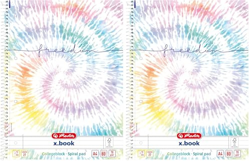 Herlitz Collegeblock New Batic Freedom A4, Lineatur 27, 100 Blatt, Rand innen und außen (Packung mit 2)