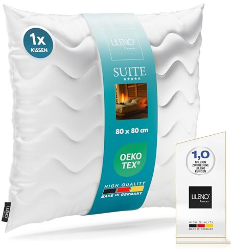LILENO HOME 1er Set Kopfkissen 80x80 cm - 3-Kammer Hotelqualität Kissen 80x80 cm bis 95°C waschbar - Bettkissen geeignet für Allergiker - Made in Germany Hotel Schlafkissen Polster 80x80cm