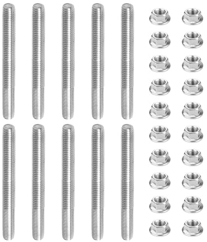 ENUTROF Tiges Filetées Tige Filetée M10x10cm Inox 10PCS en Acier Inoxydable | 304 Filetage Métrique avec 20pcs Ecrou a Embase Convient au Secteur de la Construction (M10x100mm/10PCS)
