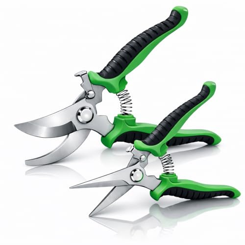 2 Piece Secateurs & Pruning Scissors, 19cm Garden Bypass Secateurs Heavy Duty and 160mmGarden Shears with SK5 Steel Blades, Flower Scissors and Garden Snips for Plant and Branch Pruning