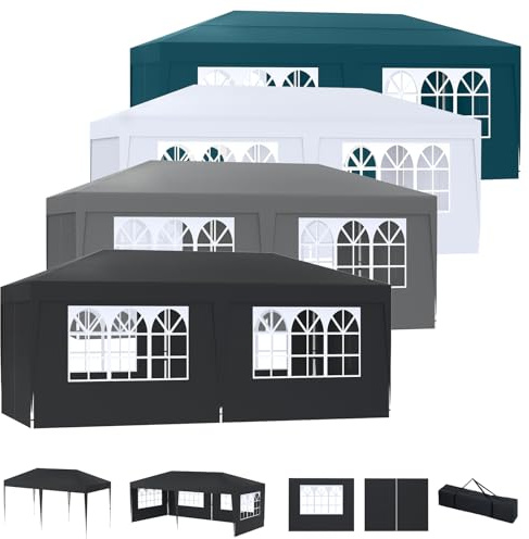 LZQ paviljong hopfällbar paviljong 3 x 6 m, pop-up trädgårdspaviljong festtält vikbart med 6 sidodelar, UV-skydd justerbar höjd för trädgård, strand, fest, bröllop, festival och camping, grön
