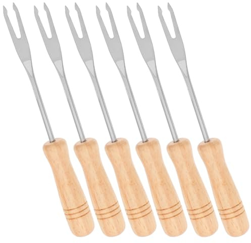 Amosfun Tenedor Mezclador para Fondue de Chocolate y Queso, Juego de 6 Unidades Mango de Madera, Acero Inoxidable Resistente al Calor, Apto para Frutas, Aperitivos y Helados, Utensilios