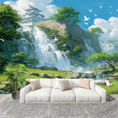 Naturaleza MontañAs Y RíOs Cascadas Fotomurales Papel Pintado 250x175 cm Verde Pintado Panorámico Tejido No Tejido Impermeable Decoración de Habitaciones y Salones Papel Moderna Efectos 3D