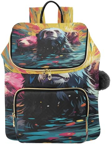 KAAVIYO Natation Ours Paresseux ColoréS Sac à Dos Tendance pour étudiants,Sac à Bandoulière pour Livres,Sac de Voyage pour Jeunes
