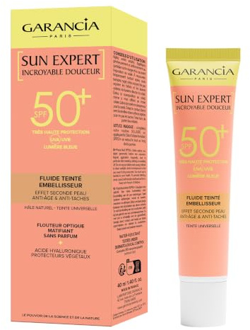Garancia Fluide Solaire Teinté SPF50+ Visage Anti-Âge Anti-Taches Éclat | Très haute protection teintée. Algues rouges antioxydantes, unifie le teint et révèle l'éclat naturel