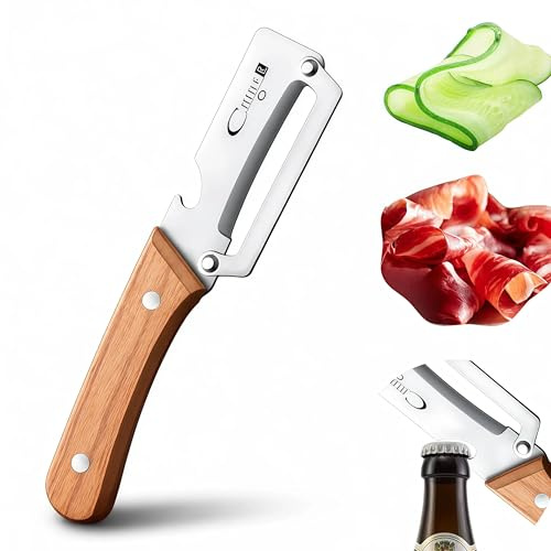 Éplucheur multifonction en acier inoxydable avec poignée en bois et décapsuleur, éplucheur 2 en 1 avec lame de précision, éplucheur sans effort des fruits et légumes pour asperges et pommes de terre