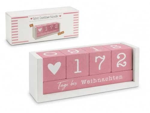 Calendario de madera de alta calidad con 8 diseños, días hasta vacaciones, bodas, nacimientos, jubilaciones, cumpleaños, calendario de mesa permanente con cubos y corazón, 3 colores: blanco, natural