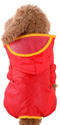 PETCUTE Wasserdichter Hund Regenmantel,Einstellbare Regenjacke mit Kapuze für Kleine, mittelgroße und große Hunde, Hundeponcho mit Elastische Manschetten und Traktionsloch,Rot,S