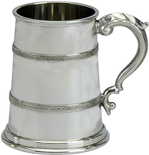I LUV LTD Zinnkrug Celtic Design Double Band Polished Finish 1pt mit Glassockel