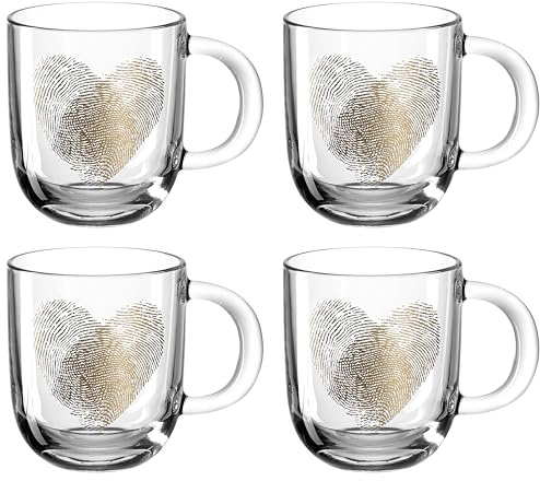 LEONARDO HOME 046449 EMOZIONE Tasse 400 ml mehrfarbig Fingerabdruckherz 4er-Set, Glas, Klar
