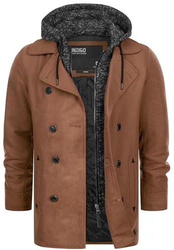 Indicode Herren Cliff Kurzmantel Wollmantel mit Stehkragen und Kapuze | Warmer Herrenmantel für Alltag und Freizeit mit Kapuze, Wintermantel, Outdoorjacke, Freizeitmantel, edler Mantel für Männer