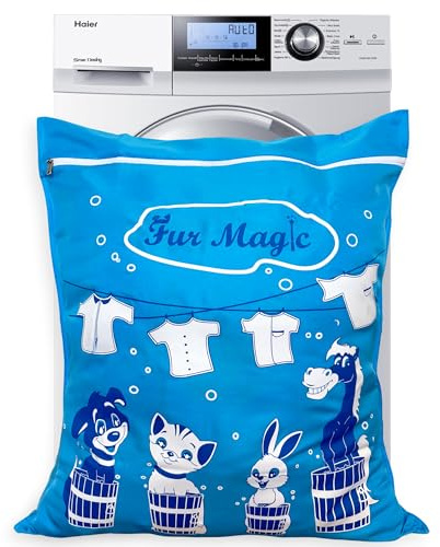 Fur Magic Pet Laundry Bag, Keeps Washing Machine Free from Dog & Cat Hair | Customised Blue, large, durable & reusable, for washing dog bedding and clothing, suitable for washing machine & tumble dryer