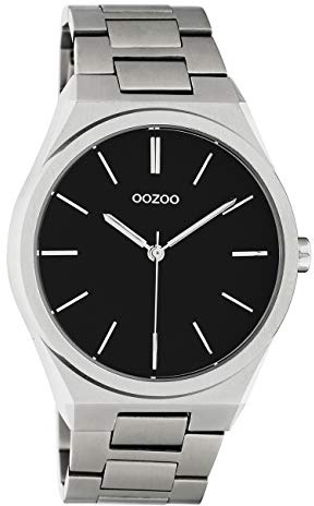 Oozoo Unisex Armbanduhr mit Edelstahl Gliederarmband 40 MM Silberfarben/Schwarz C10521