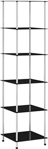 vidaXL Regal mit 6 Ablagen Vitrine Glas Glasregal Dekoregal Sammlervitrine Standregal Glasvitrine Bücherregal Vitrinenschrank Schwarz 40x40x160 cm Hartglas